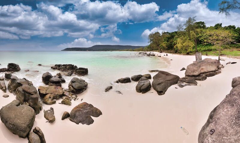 Beach Scenery - Tranquil Sok San Beach with clear waters and roc #12002133