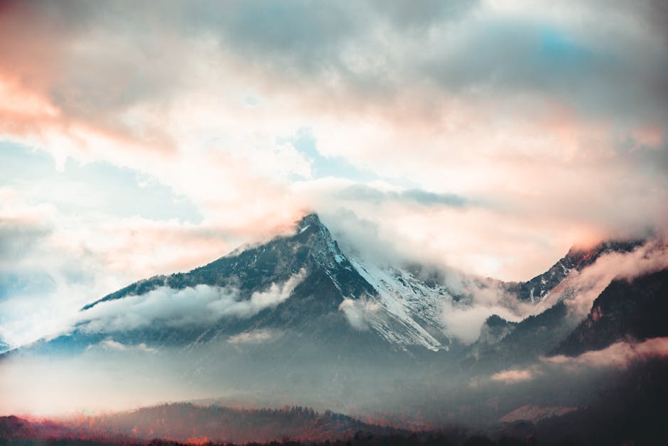 Mountain Landscapes - Stunning mountain peaks covered in fog with past #1772973