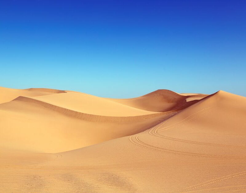 Desert Wilderness - Expansive sand dunes under a bright blue sky, ca #210307
