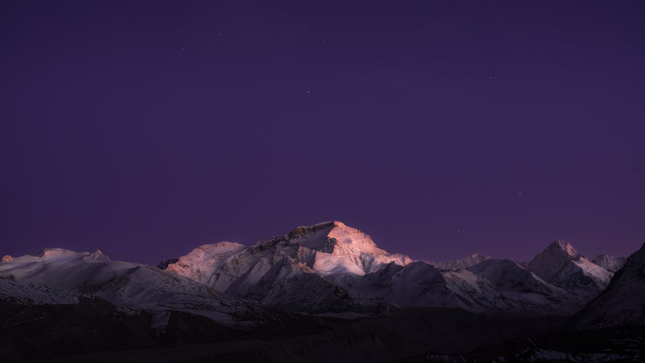 Mountain Landscapes - Purple twilight sky over snowcapped mountains cr #29496215