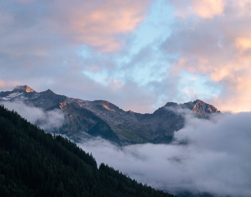 Mountain Landscapes - Mountain range with clouds and sunset sky, creat #33120477