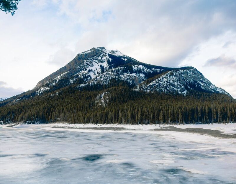 Lake Reflections - Stunning view of a snow-capped mountain and froz #36259794