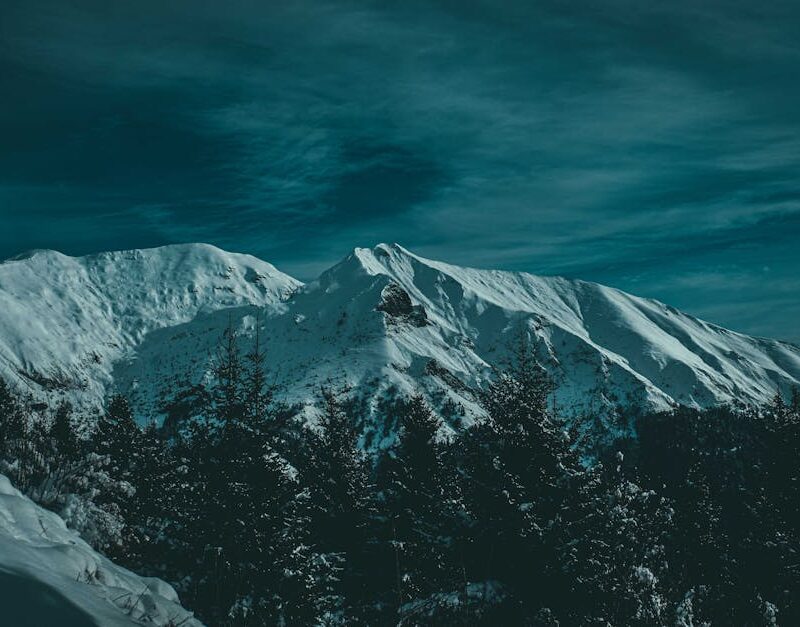 Snow Mountains - Serene snow-covered peaks with dark sky creating #3684925